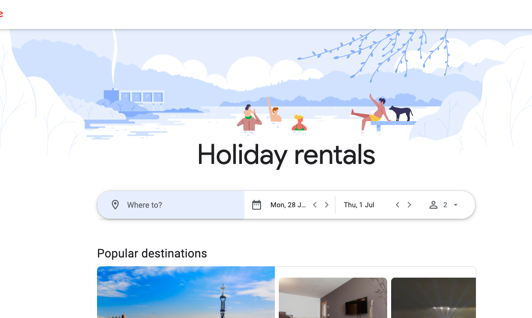 Google Holiday Rentals header