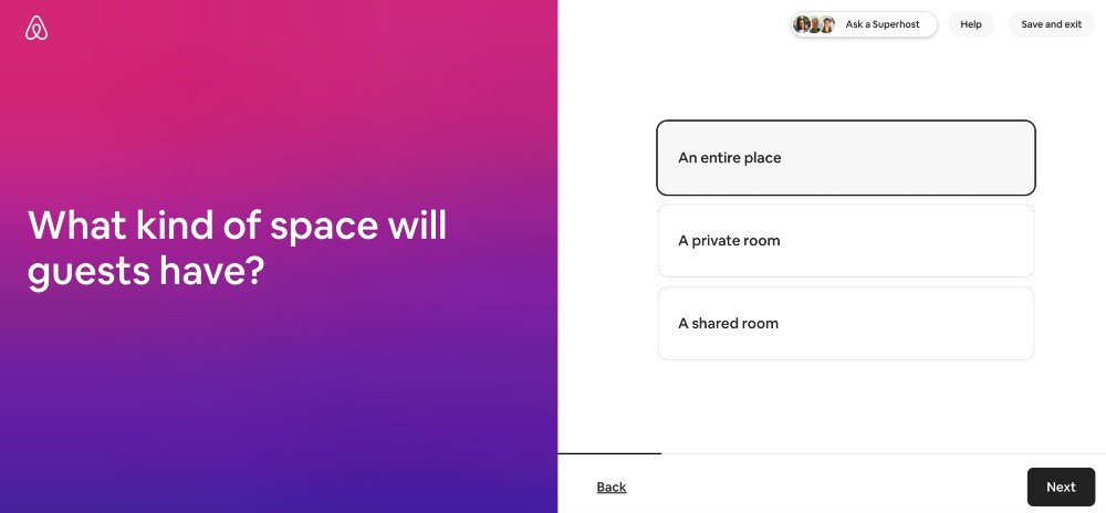Setting up your Airbnb host account_what space do you host_